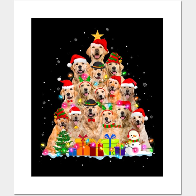 Golden Retriever Christmas Tree Santa Hat Xmas Wall Art by Mitsue Kersting